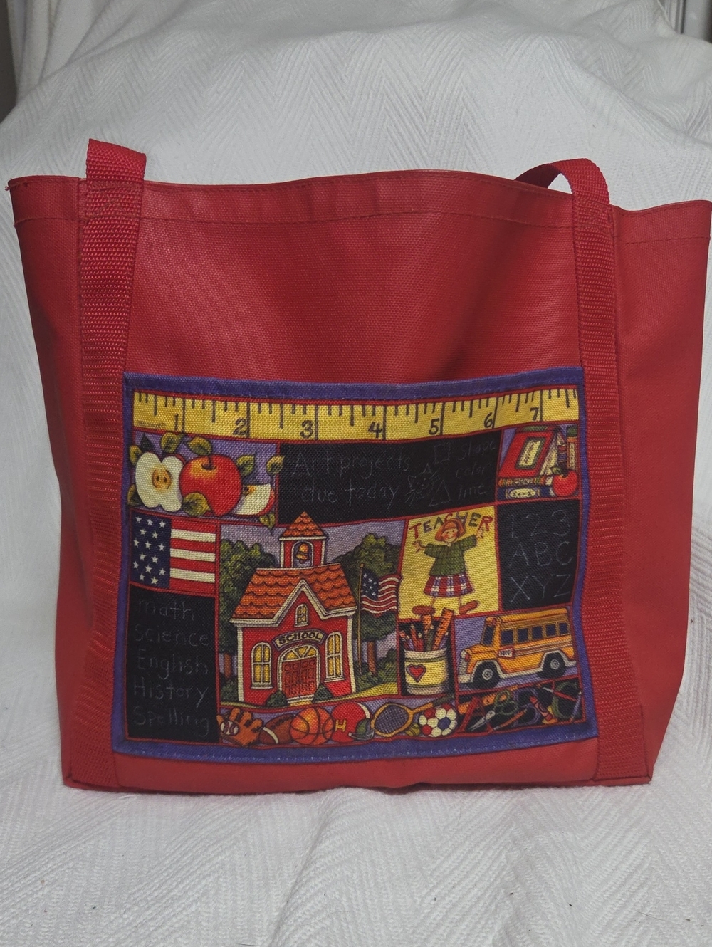 Vintage School Teacher Tote Bag Red Canvas Front Pocket Gregg Back to School
